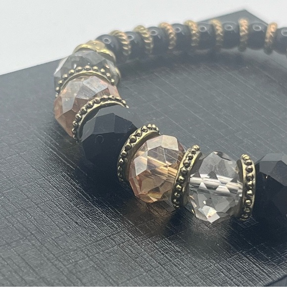 Faceted Beaded Crystal Stretch Bracelet Golden - Picture 2 of 7